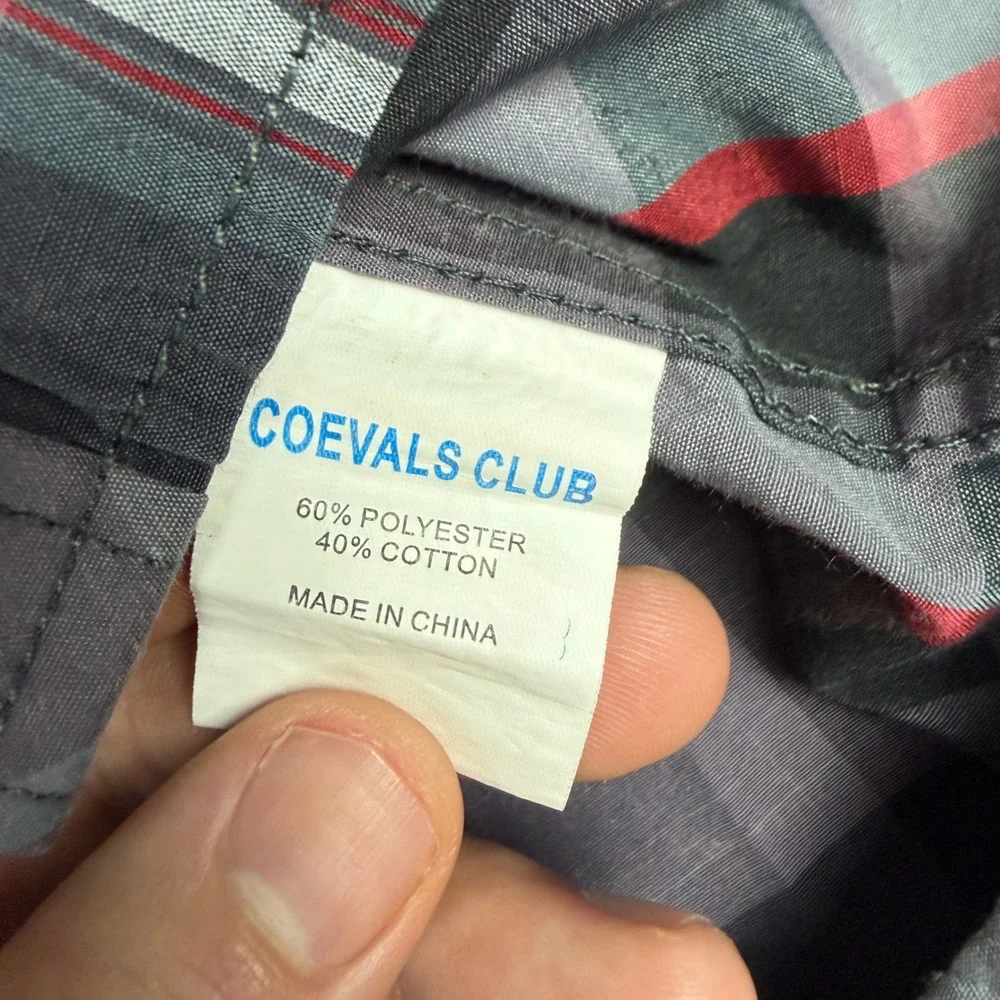 Coevals Club Mens Western Shirt Grey Red Black Plaid Snap Button Long Sleeve L